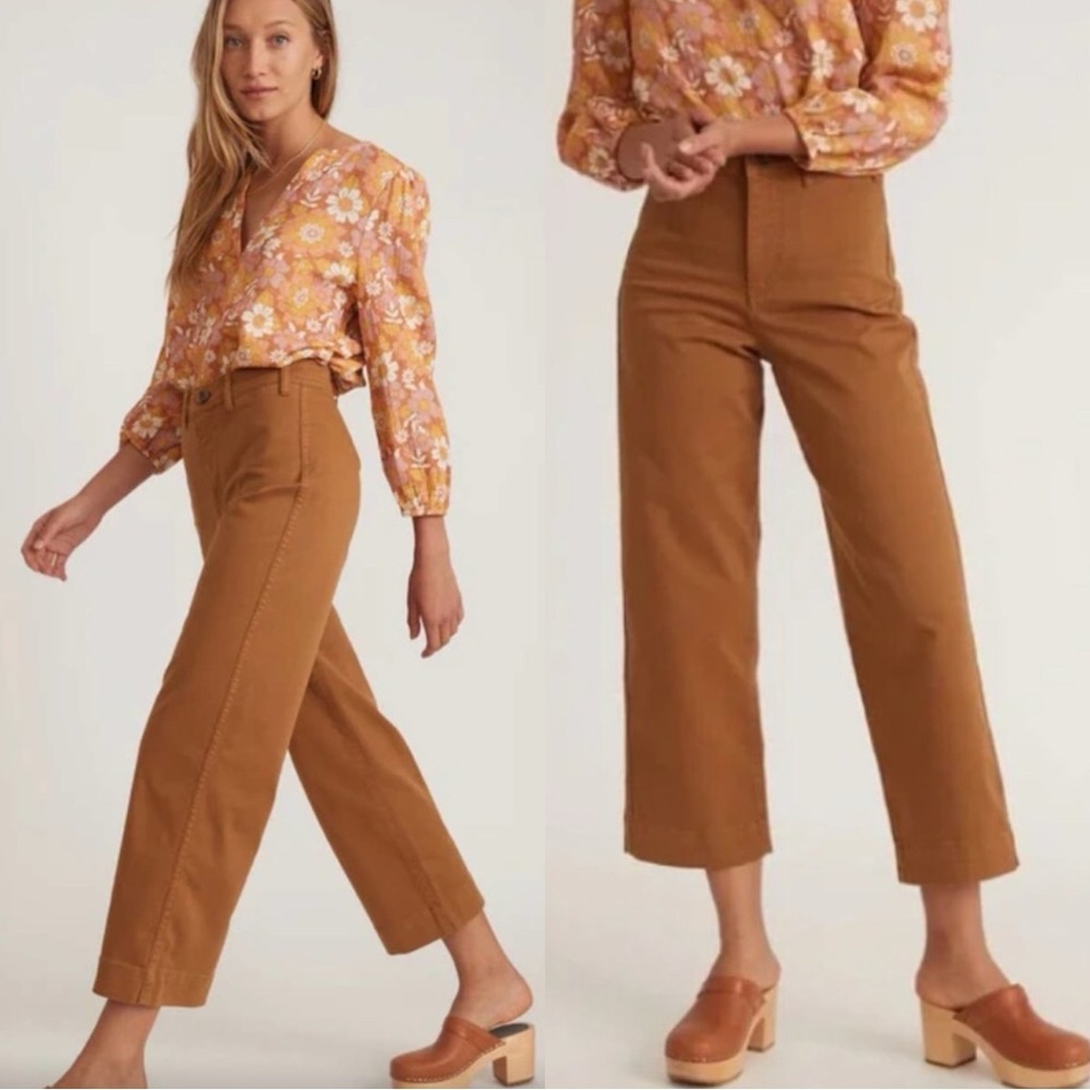 MARINE LAYER Bridget High Waist Wide Leg Crop Pants Trousers